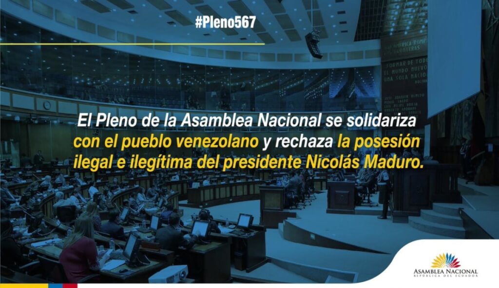 (Ecuador) La Asamblea de Ecuador rechazó la posesión «ilegal» de Nicolás Maduro en Venezuela