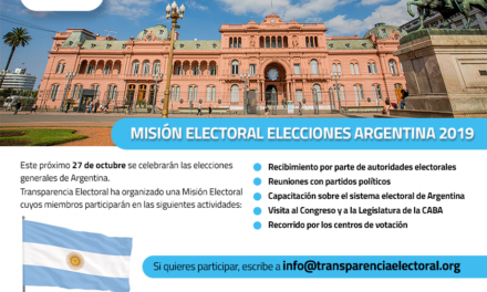 (Argentina) Transparencia Electoral celebrará una Misión Electoral para las elecciones generales de Argentina