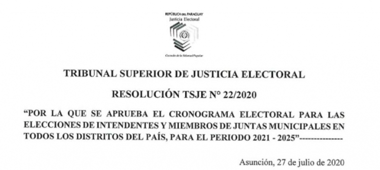 (Paraguay) TSJE dispone como fecha para las Elecciones Municipales el 10 de octubre del 2021