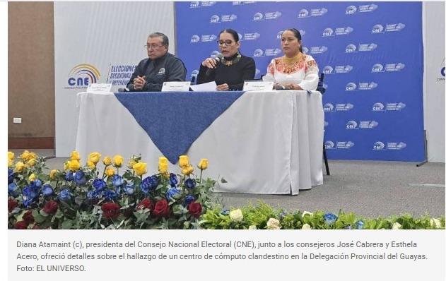 Autoridades del CNE piden aplicar ‘todo el peso de la ley’ a involucrados con un centro de cómputo clandestino hallado en la Delegación Electoral del Guayas
